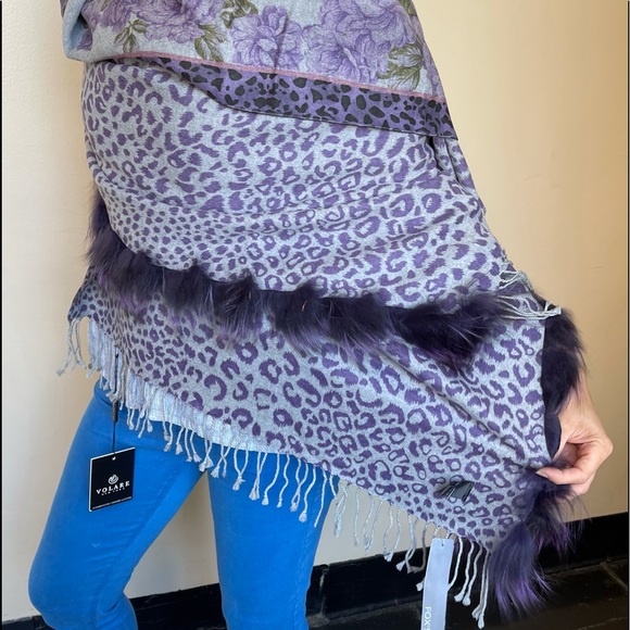 VOLARE NEW YORK CASHMERE FOX FUR WRAP SHAWL NEW - Picture 10 of 16